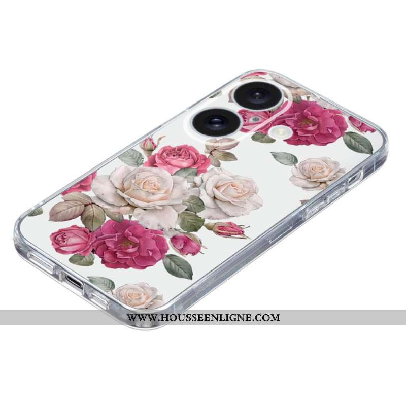 Coque iPhone 16 Bord Transparent Pivoines