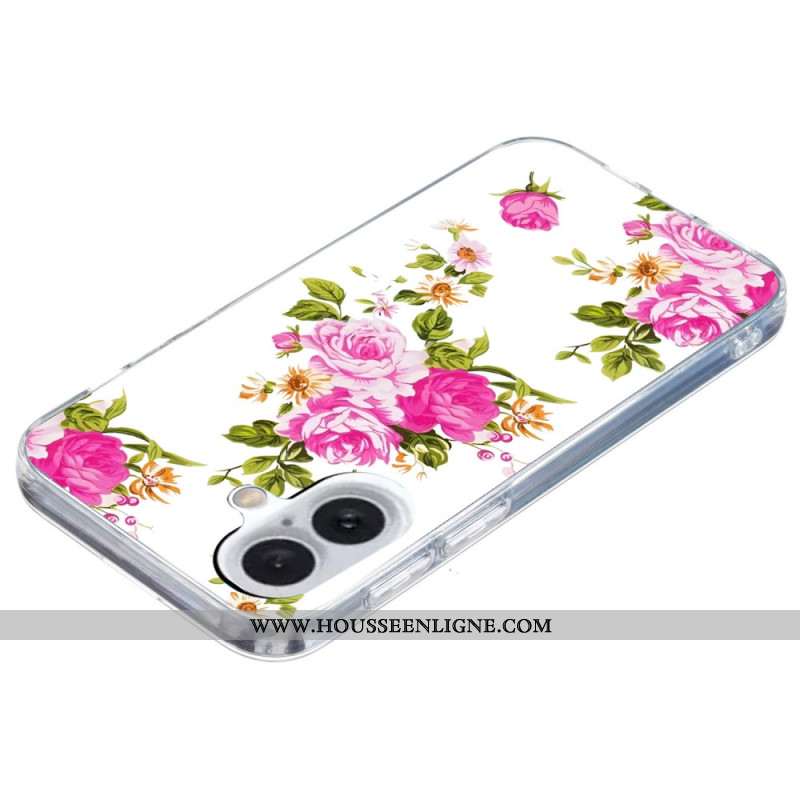 Coque iPhone 16 Fleurs Roses