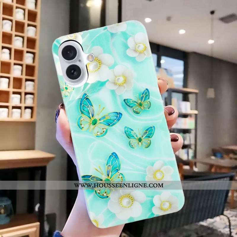 Coque iPhone 16 Fleurs et Papillons