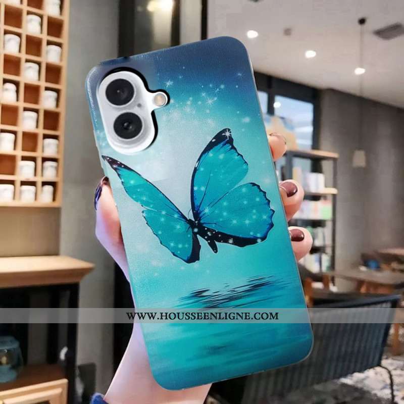 Coque iPhone 16 Plus Papillon Bleu