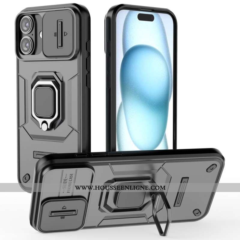 Coque iPhone 16 Plus Ring Résistante Protection Objectif Coulissante