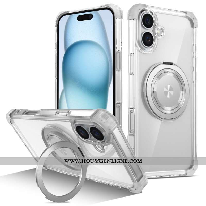 Coque iPhone 16 Plus Transparente compatible MagSafe Anneau-Support