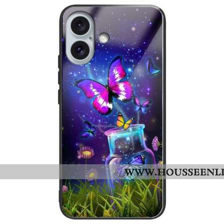 Coque iPhone 16 Plus Verre Trempé Bouteille et Papillon