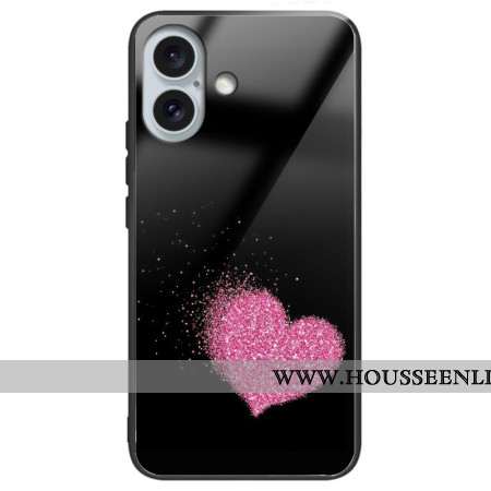 Coque iPhone 16 Plus Verre Trempé Coeur Rose