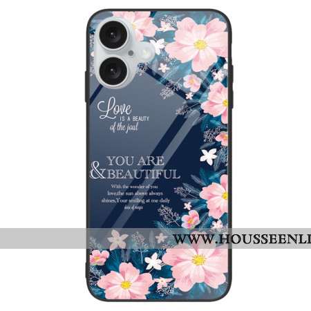 Coque iPhone 16 Plus Verre Trempé Fleurs Roses