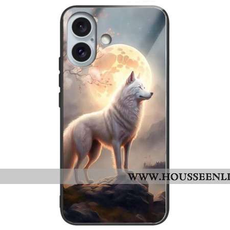 Coque iPhone 16 Plus Verre Trempé Loup au Clair de Lune