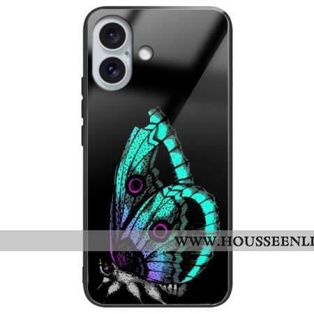 Coque iPhone 16 Plus Verre Trempé Papillon Vert