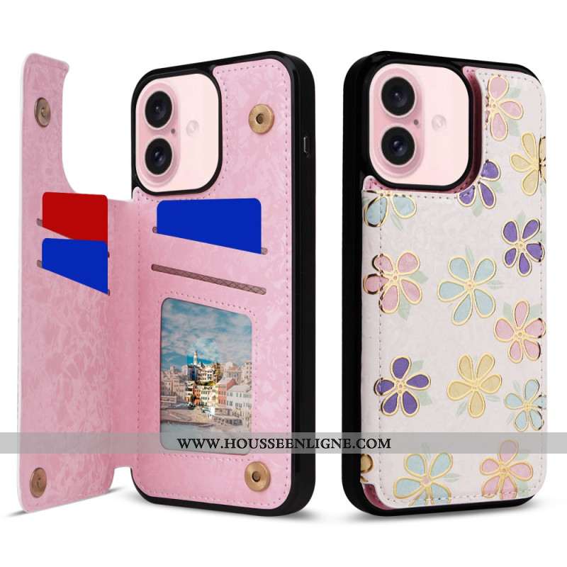 Coque iPhone 16 Porte-Cartes RFID Florale