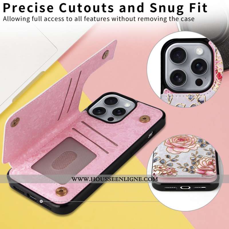 Coque iPhone 16 Pro Max Blocage RFID Porte-Cartes Floral