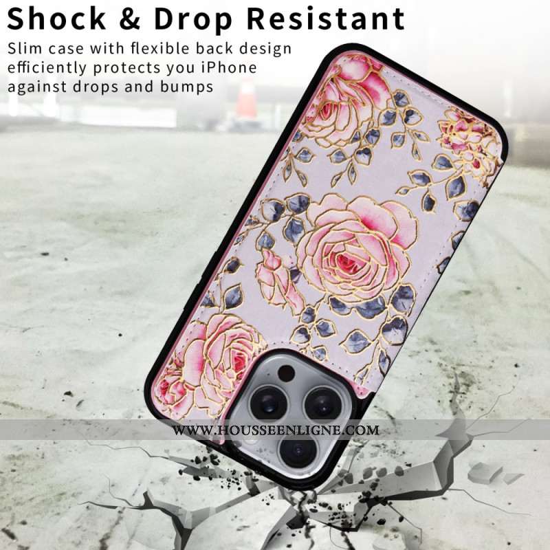 Coque iPhone 16 Pro Max Blocage RFID Porte-Cartes Floral