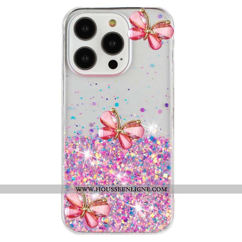 Coque iPhone 16 Pro Max Effet lumineux Papillons 3D