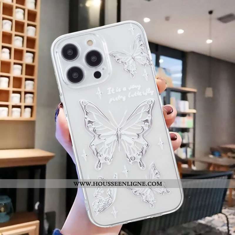 Coque iPhone 16 Pro Max Papillons Argentés