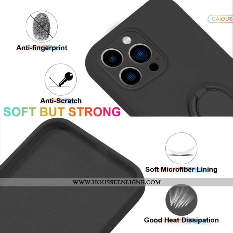 Coque iPhone 16 Pro Max Silicone Liquide Anneau-Support à Lanière