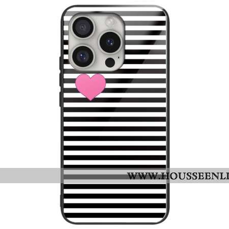 Coque iPhone 16 Pro Max Verre Rayures et Coeurs