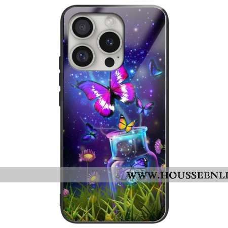 Coque iPhone 16 Pro Max Verre Trempé Bouteille et Papillons