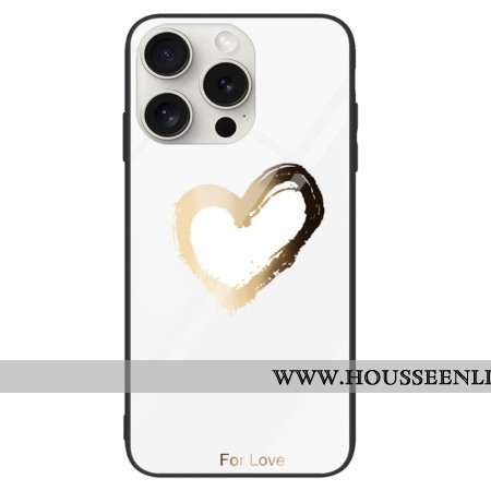 Coque iPhone 16 Pro Max Verre Trempé Coeur Doré sur Fond Blanc