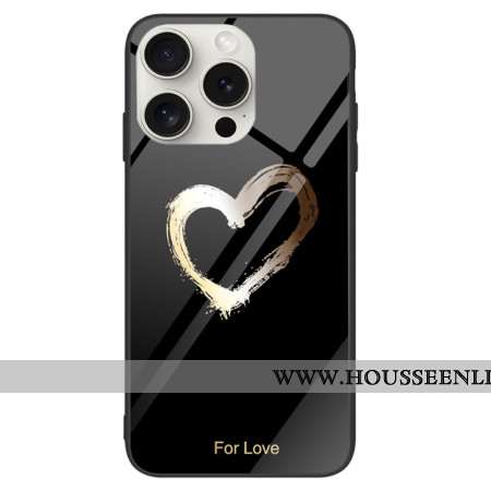 Coque iPhone 16 Pro Max Verre Trempé Coeur Doré sur Fond Noir