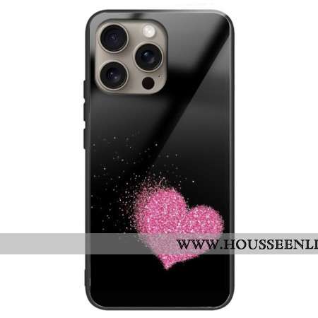 Coque iPhone 16 Pro Max Verre Trempé Coeur Rose