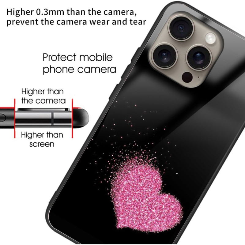 Coque iPhone 16 Pro Max Verre Trempé Coeur Rose