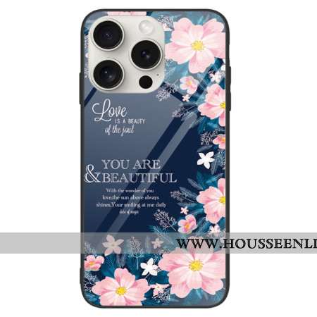 Coque iPhone 16 Pro Max Verre Trempé Fleurs Roses