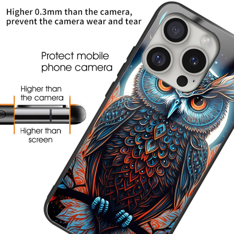 Coque iPhone 16 Pro Max Verre Trempé Hibou Imprimé