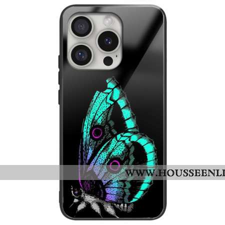 Coque iPhone 16 Pro Max Verre Trempé Papillon Vert