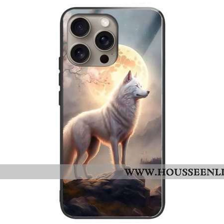 Coque iPhone 16 Pro Max Verre Trempé loup au Clair de lune