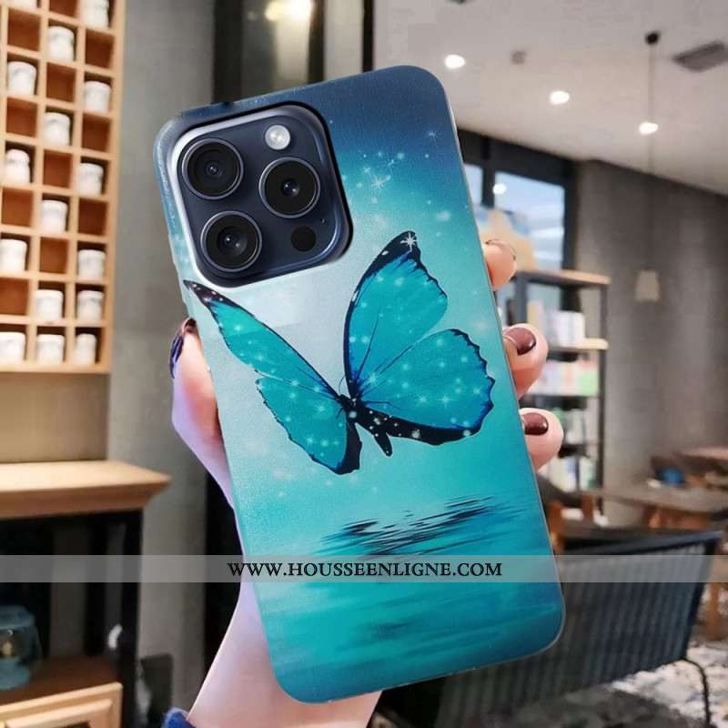 Coque iPhone 16 Pro Papillon Bleu