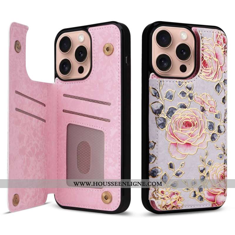 Coque iPhone 16 Pro Porte-Cartes et Protection RFID Florale