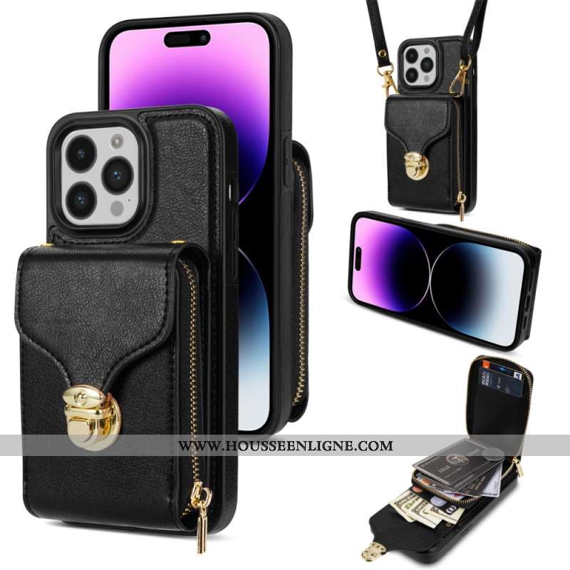 Coque iPhone 16 Pro Portefeuille et Bandoulière