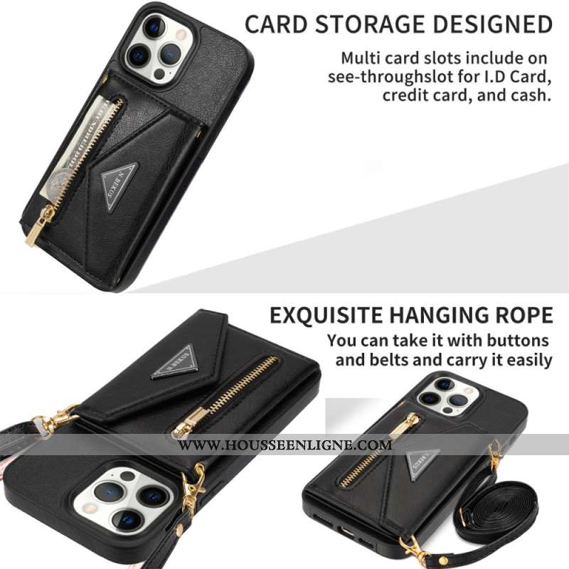 Coque iPhone 16 Pro Portefeuille et Bandoulière N.BEKUS