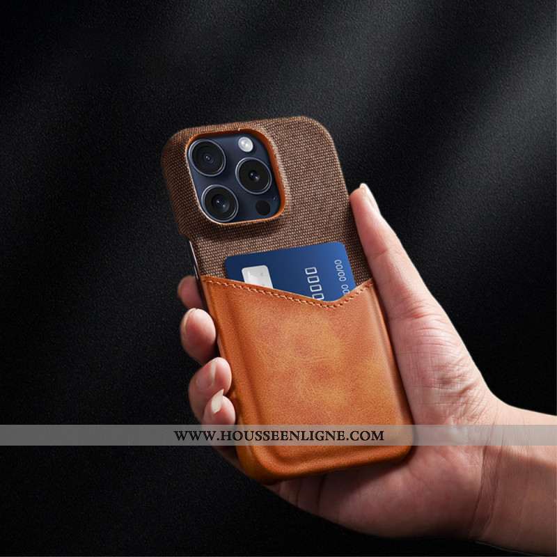 Coque iPhone 16 Pro Simili Cuir et Tissu Porte-Carte