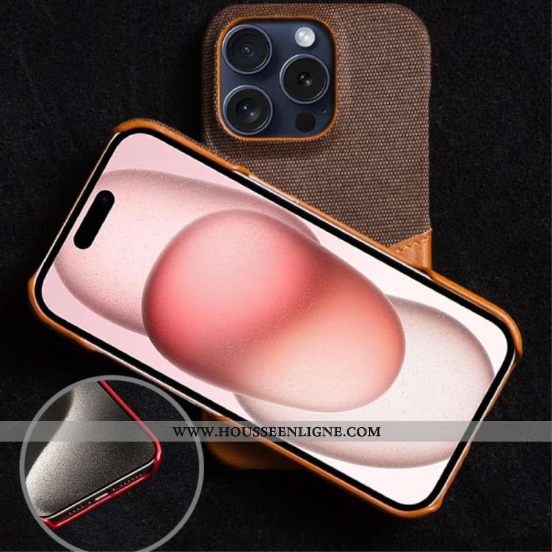 Coque iPhone 16 Pro Simili Cuir et Tissu Porte-Carte