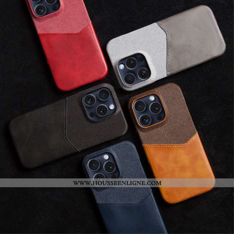 Coque iPhone 16 Pro Simili Cuir et Tissu Porte-Carte