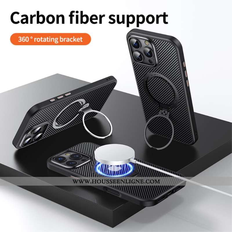 Coque iPhone 16 Pro Support Magnétique Fibre Carbone