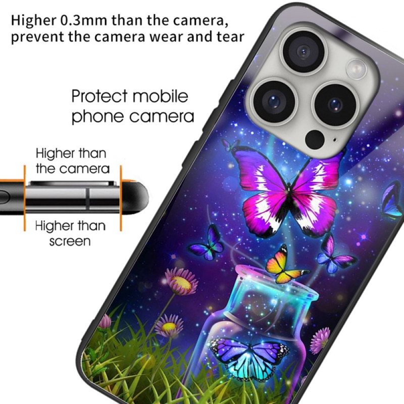 Coque iPhone 16 Pro Verre Trempé Bouteille et Papillon