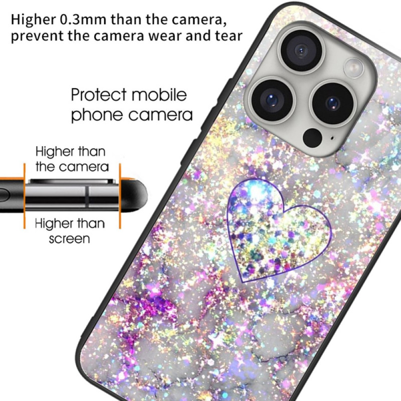 Coque iPhone 16 Pro Verre Trempé Coeur Brillant