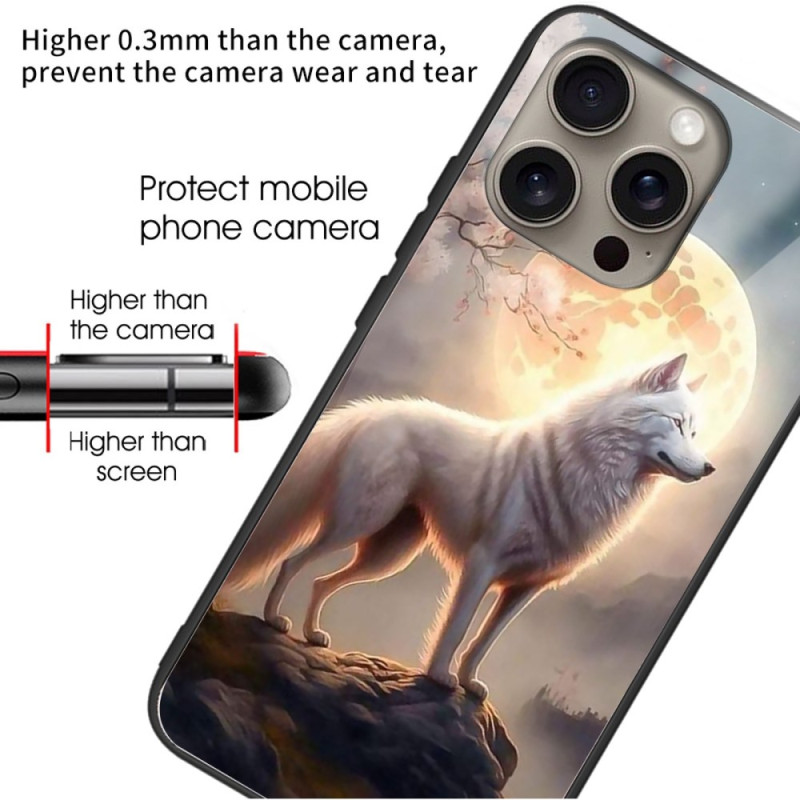 Coque iPhone 16 Pro Verre Trempé Loup au Clair de Lune