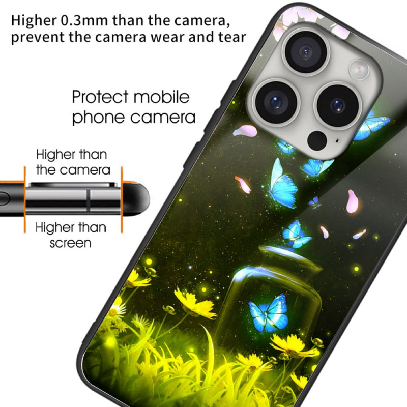 Coque iPhone 16 Pro Verre Trempé Papillons en Bouteille