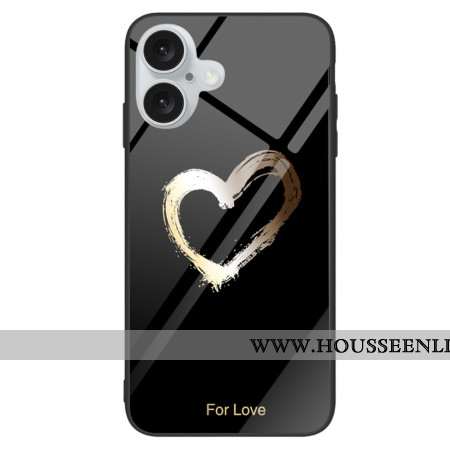 Coque iPhone 16 Verre Trempé Coeur sur Fond Noir