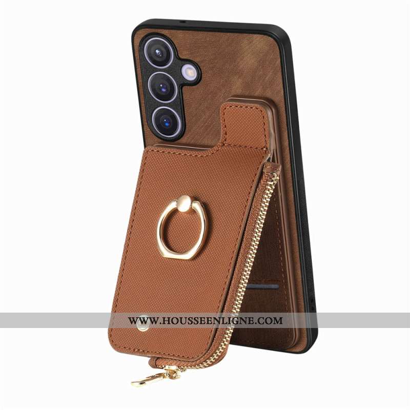 Coque pour Samsung Galaxy S24 Plus 5G avec Porte-Cartes à Fermeture Éclair et Support