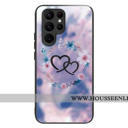 Coque pour Samsung Galaxy S24 Ultra 5G Verre Trempé Coeur à Coeur