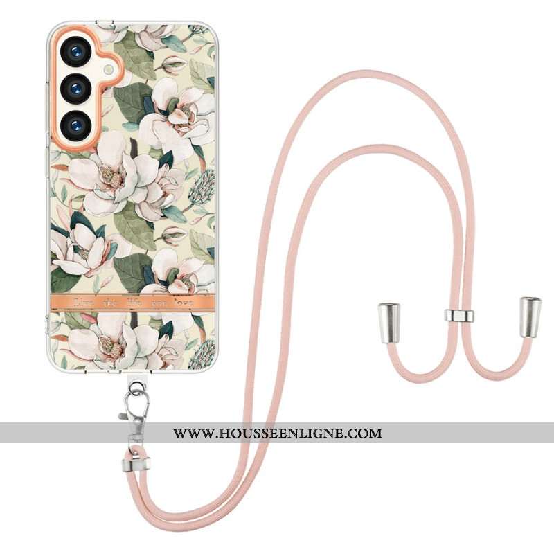 Coque à Cordon Samsung Galaxy S24 Plus 5G Motif Floral