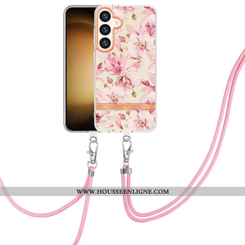 Coque à Cordon Samsung Galaxy S24 Plus 5G Motif Floral