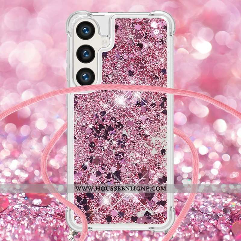 Coque à Cordon Samsung Galaxy S24 Plus 5G Paillettes Flottantes