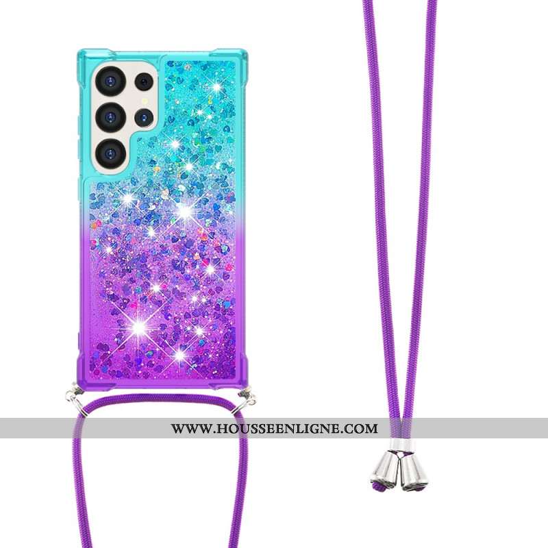 Coque à Cordon Samsung Galaxy S24 Ultra 5G Paillettes Dégradées avec Lanière