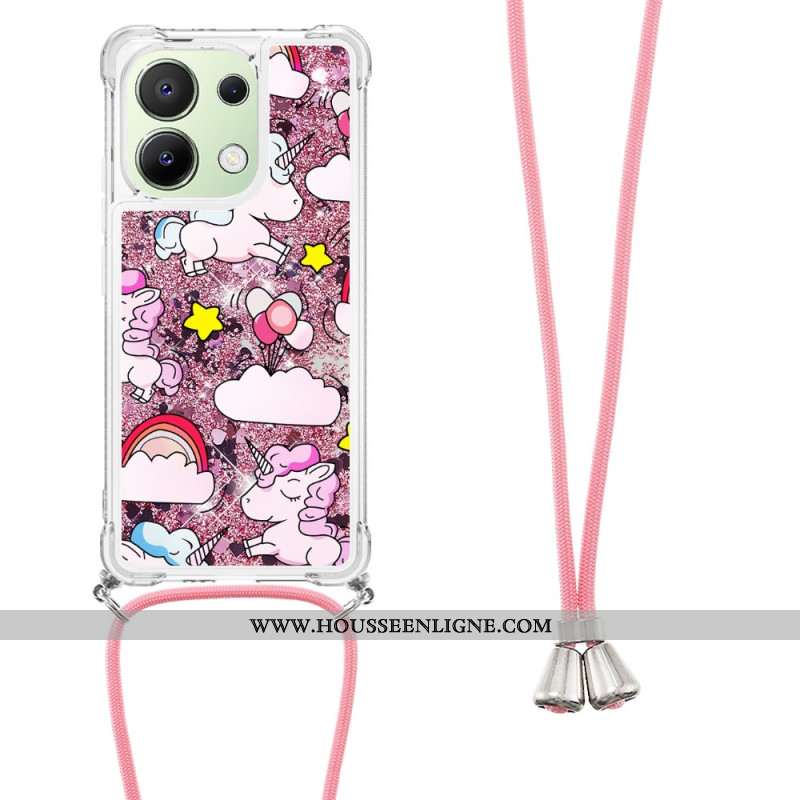 Coque à Cordon Xiaomi Redmi Note 13 4G Paillettes Motif Cartooon