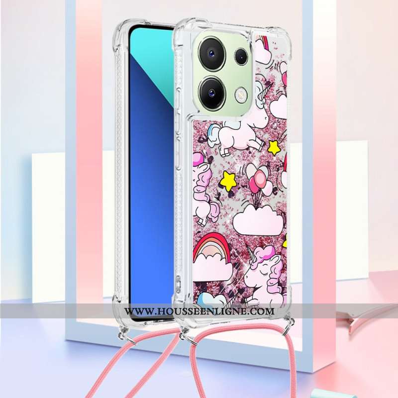 Coque à Cordon Xiaomi Redmi Note 13 4G Paillettes Motif Cartooon