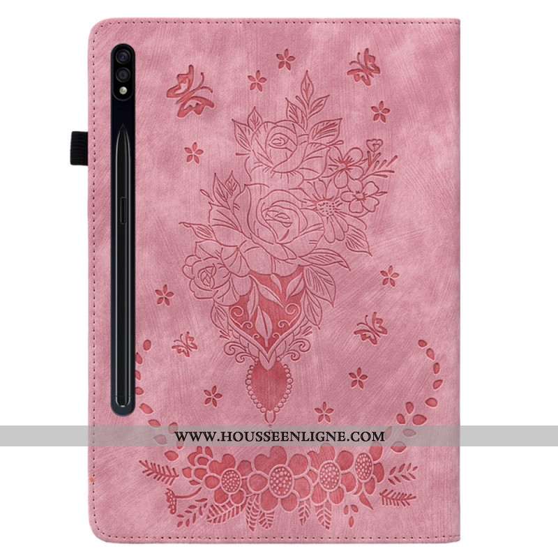 Etui Samsung Galaxy Tab S9 / S9 FE Papillons et Roses