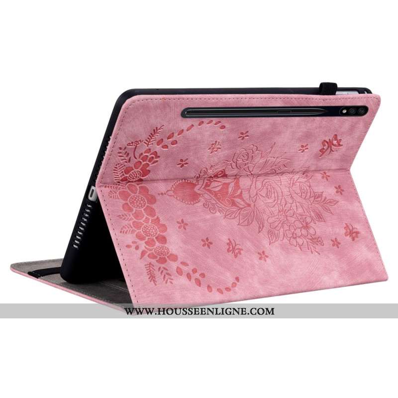 Etui Samsung Galaxy Tab S9 / S9 FE Papillons et Roses